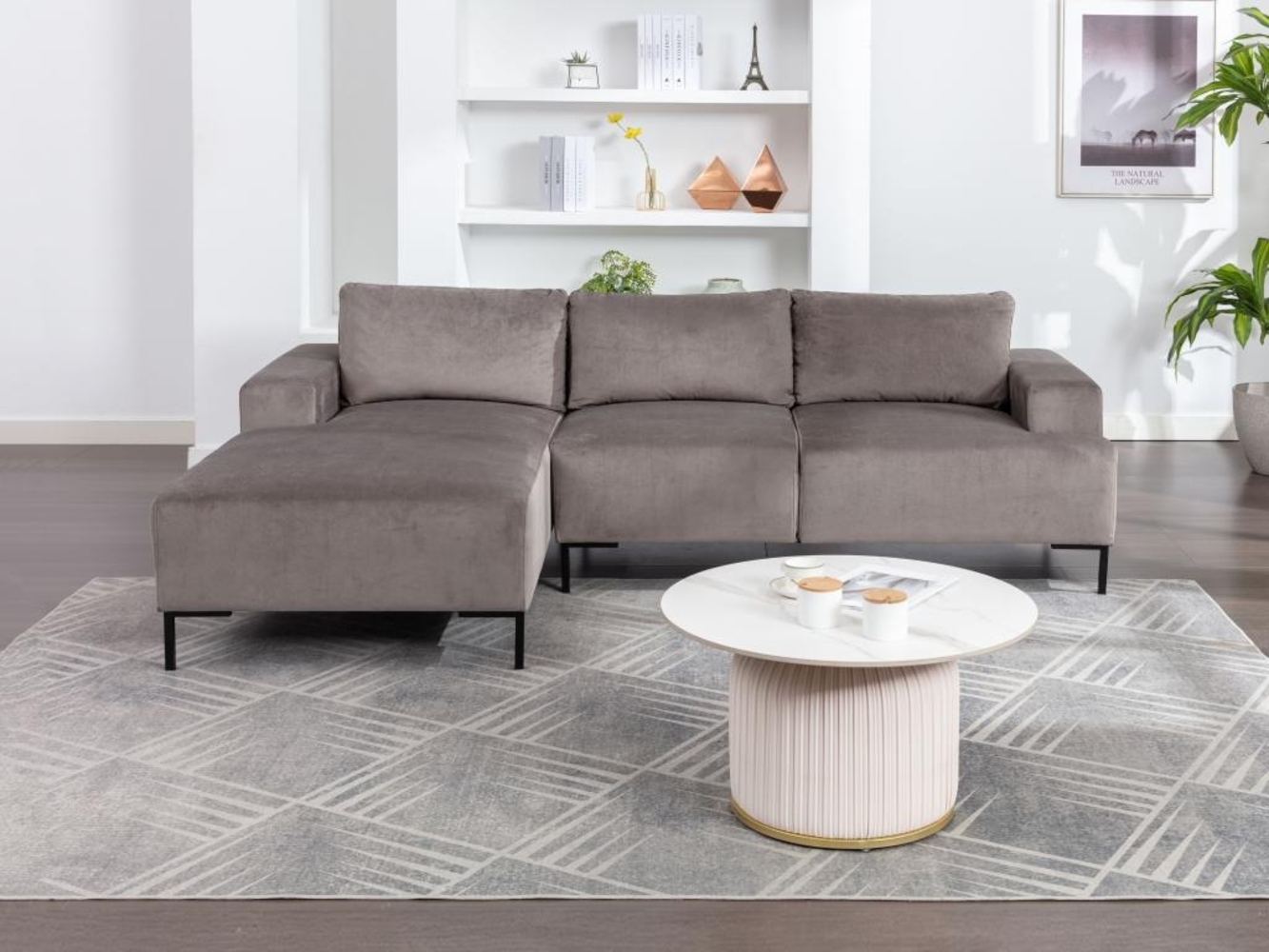 Vente-unique - Ecksofa - Ecke links - Samt - Grau - MADALENI Bild 1