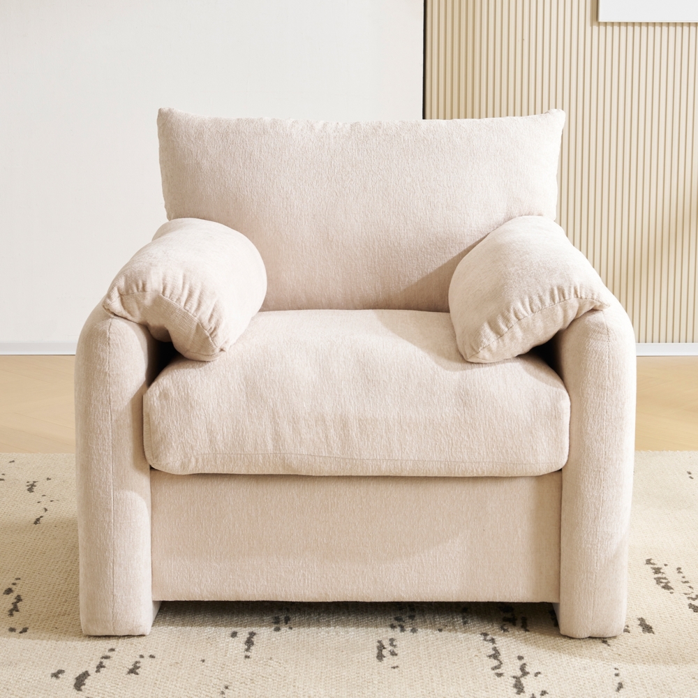 Merax Sessel, Chenille-Stoff, dekorativer Stuhl, Einzelsofa, Freizeitstuhl, geeignet für Wohnzimmer und Schlafzimmer, Beige Bild 1