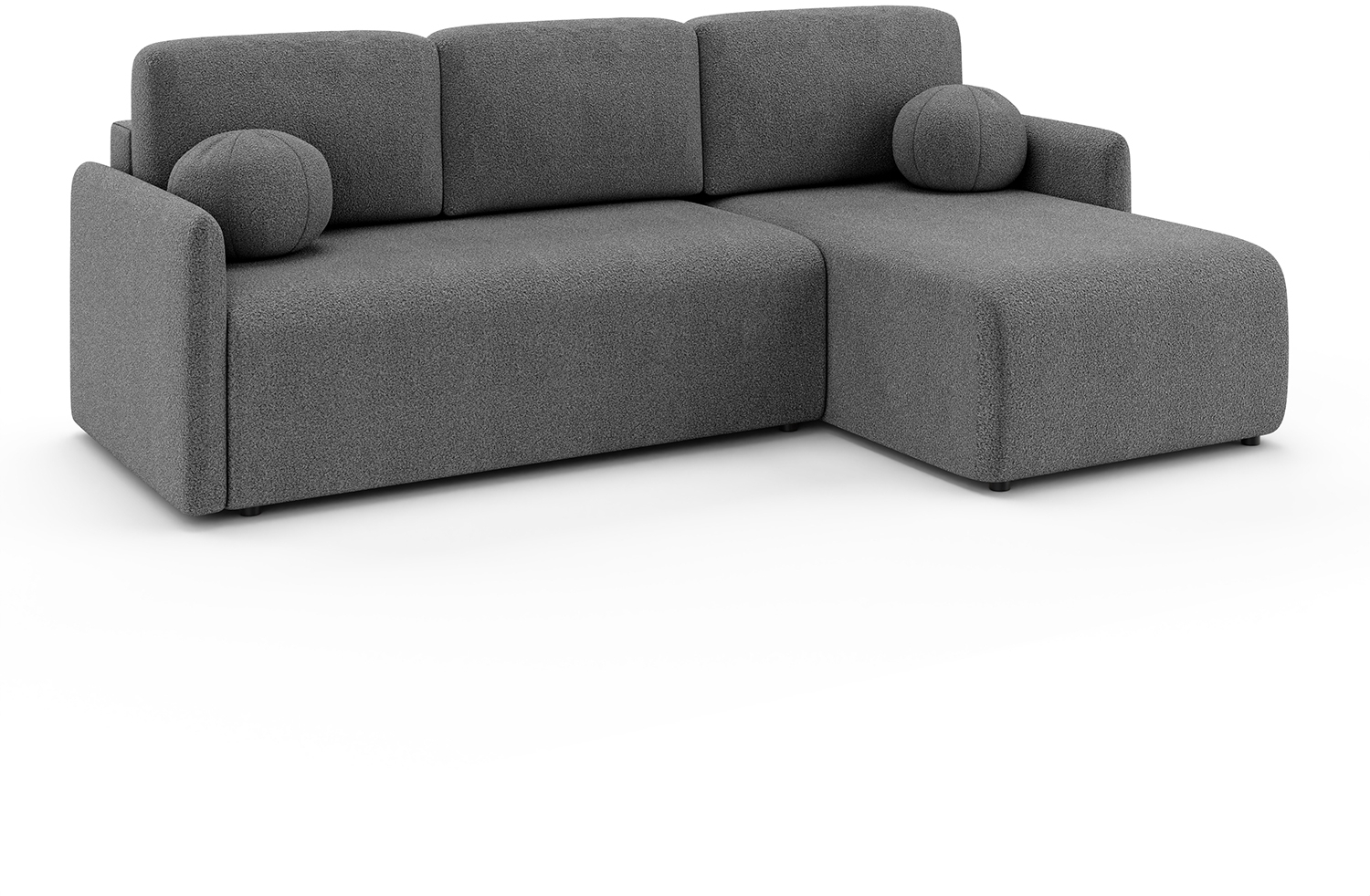 MEBLINI Schlafcouch mit Bettkasten – VESPER – 215x147x94cm – Rechts - Dunkelgrau Boucle - Kleines Ecksofa mit Schlaffunktion - Sofa mit Relaxfunktion und Kissen - Kleine Couch L-Form – Eckcouch Bild 1