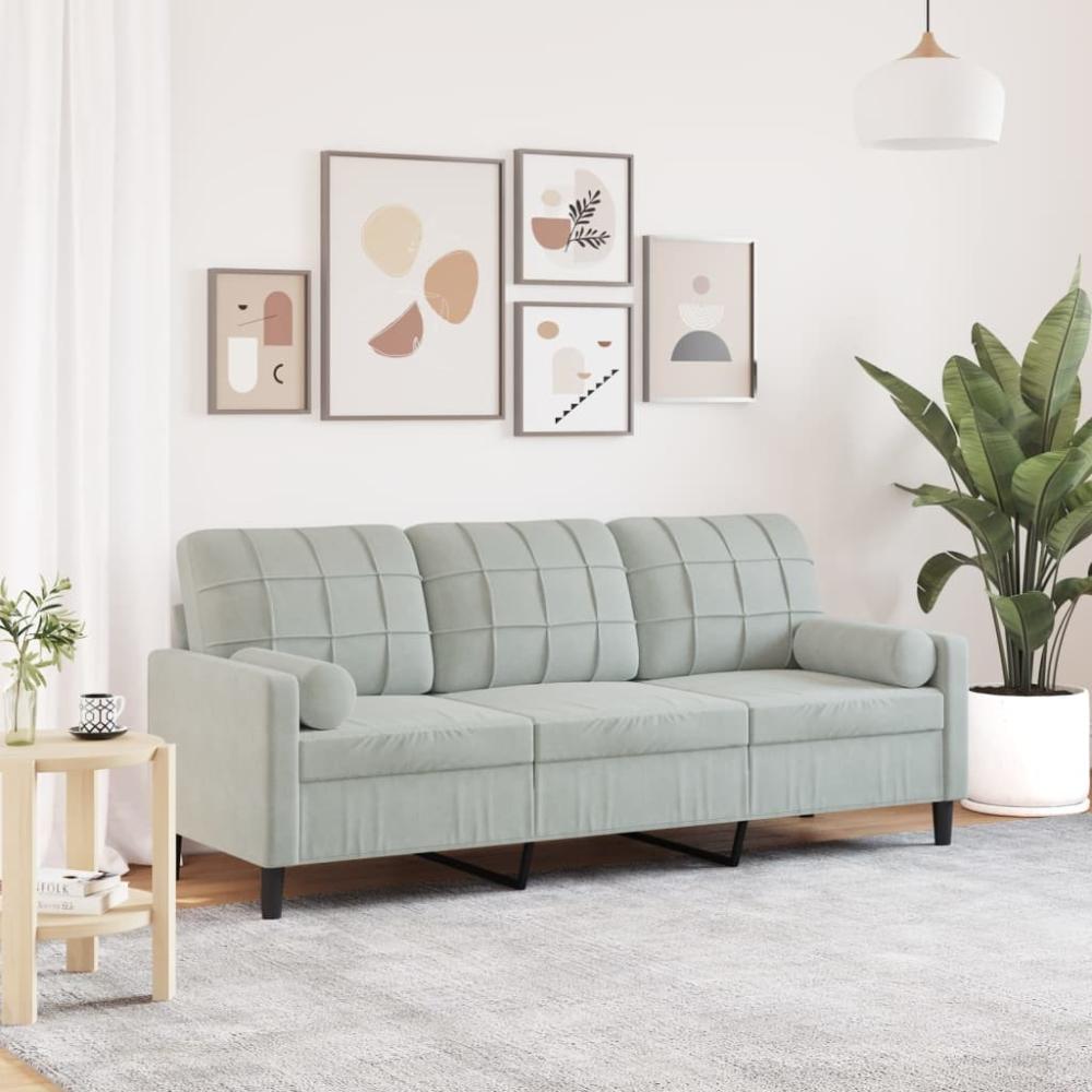 vidaXL 3-Sitzer-Sofa mit Zierkissen Hellgrau 180 cm Samt 3278229 Bild 1