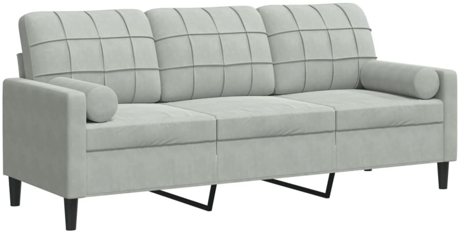 vidaXL 3-Sitzer-Sofa mit Zierkissen Hellgrau 180 cm Samt 3278229 Bild 1