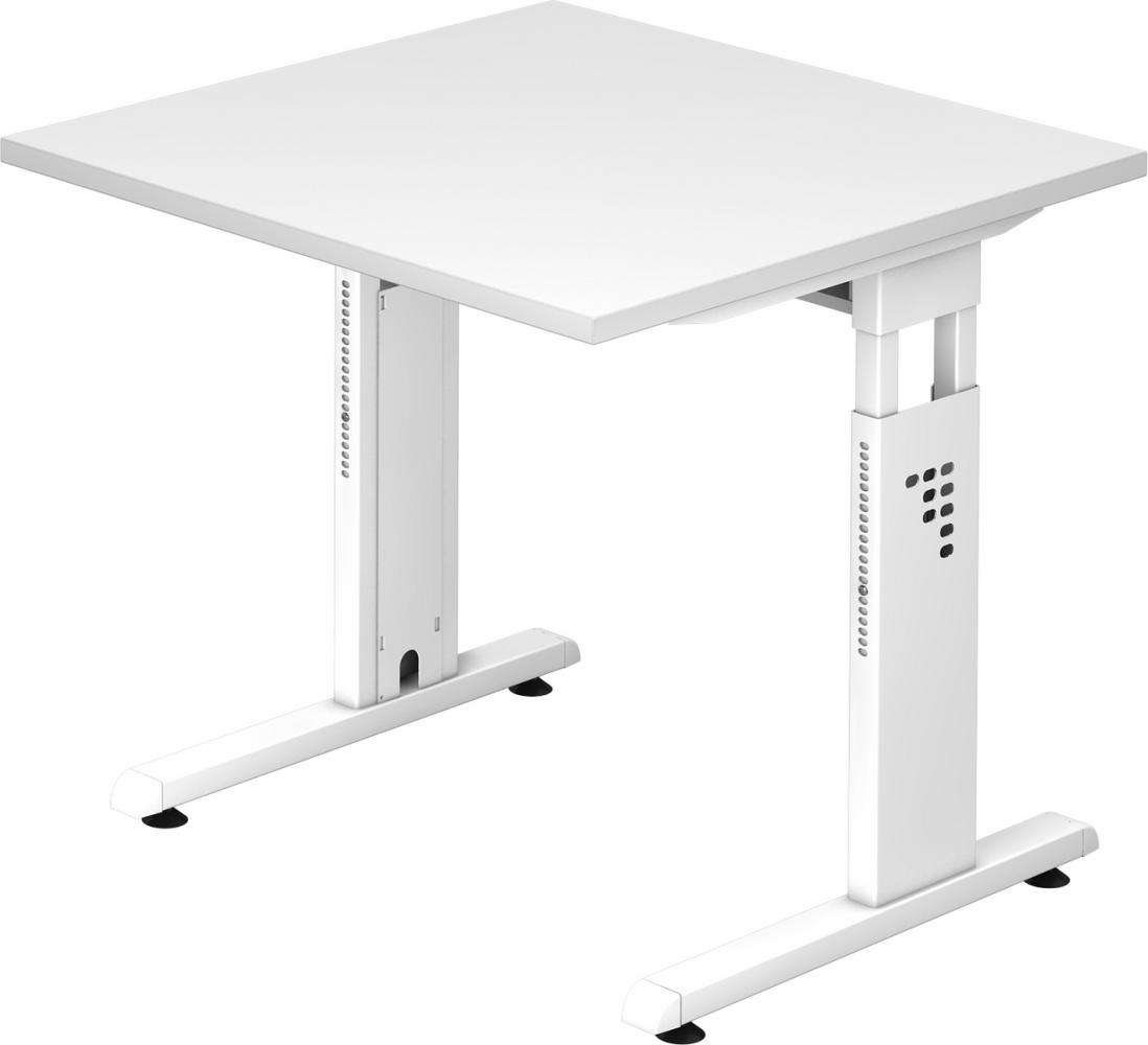 bümö höhenverstellbarer Schreibtisch O-Serie 80x80 cm in weiß, Gestell in weiß - PC Tisch klein für's Büro manuell höhenverstellbar, Computertisch verstellbar, OS-08-W-W Bild 1