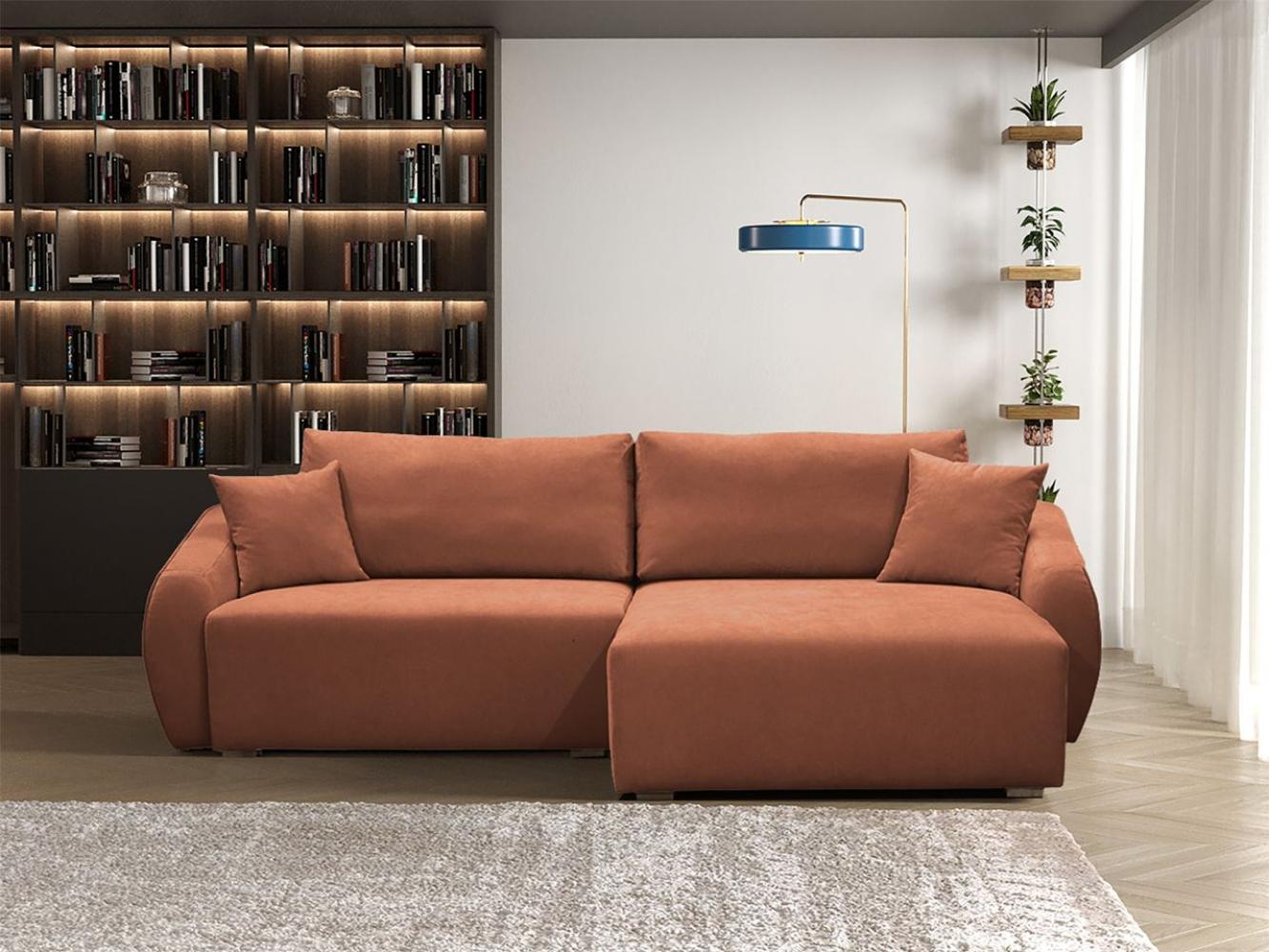 Ecksofa Designersofa Sofa ELISE in Stoff Wind Ziegelrot Ottomane Rechts Bild 1