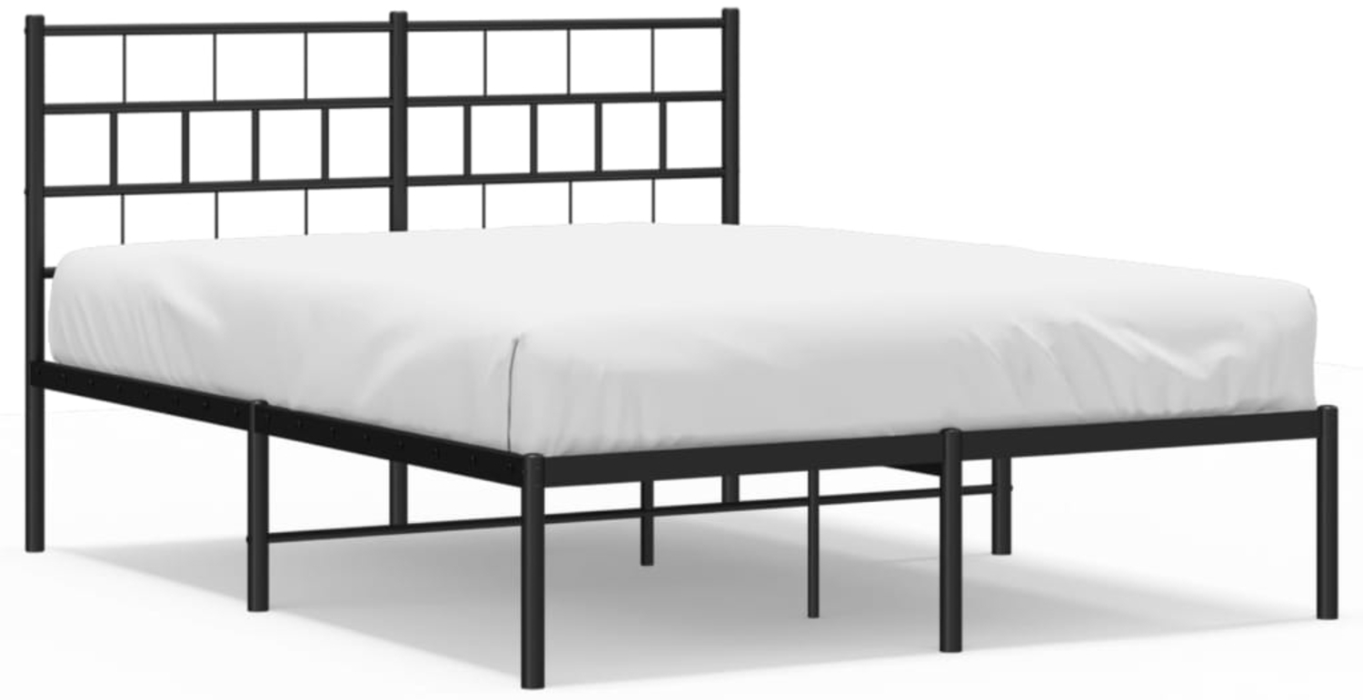 vidaXL Bettgestell mit Kopfteil, Metall, Schwarz, 135x190 cm Bild 1
