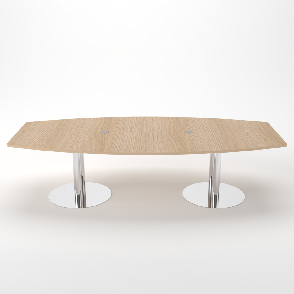 Rheinland Möbel Konferenztisch KONTI 280x130 cm – ovaler Besprechungstisch in Eiche mit verchromten Säulenfüßen & 2 Kabelauslässen, erweiterbarer Meetingtisch für 8–10 Personen, moderner XXL-Tisch fürs Büro Bild 1