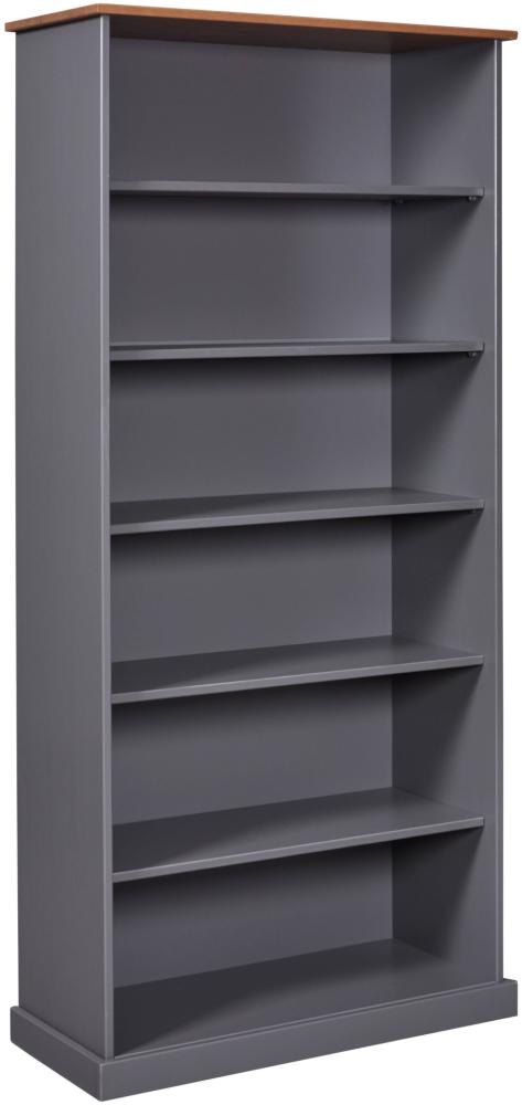 Inter Link – Bücher Regal -Buffet-Schrank – Geschirrschrank – Esszimmerschrank – Landhausstil – Massivholz FSC – 5 offene Regale – Luzerna 5 – Grau Bild 1