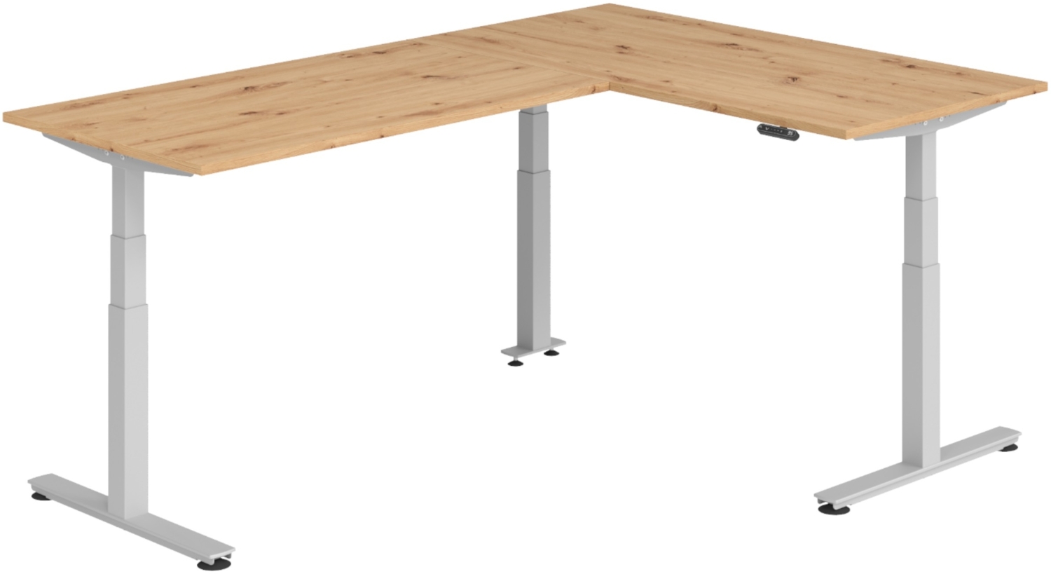 bümö Eckschreibtisch elektrisch höhenverstellbar L-Form: 160 x 240 cm in Asteiche, Gestell silber - Stehschreibtisch mit Memory-Steuerung, elektrischer XXL Schreibtisch für die Ecke, XDSMW-1616-R-S Bild 1