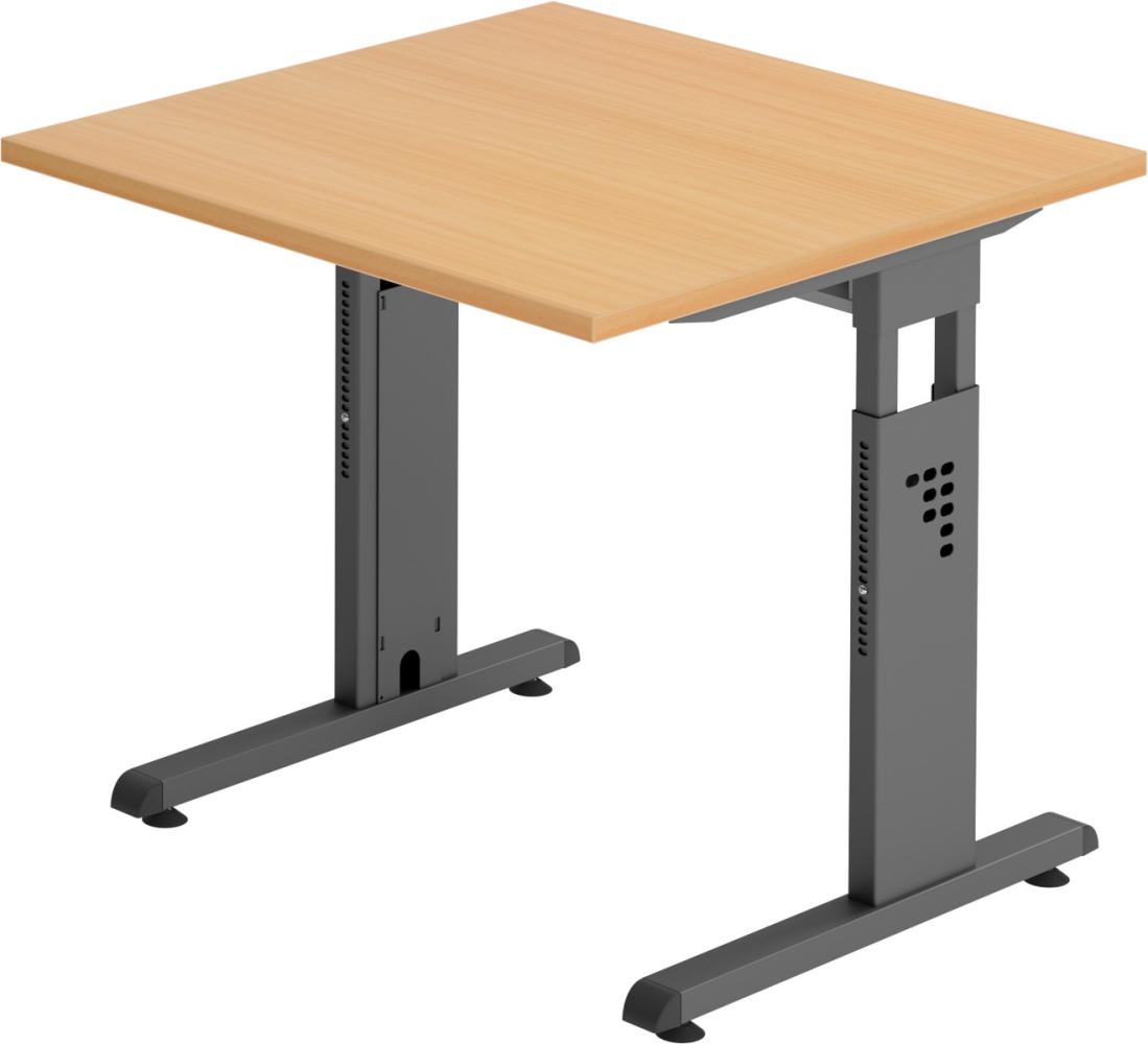 bümö® Schreibtisch O-Serie höhenverstellbar, Tischplatte 80 x 80 cm in Buche, Gestell in graphit Bild 1