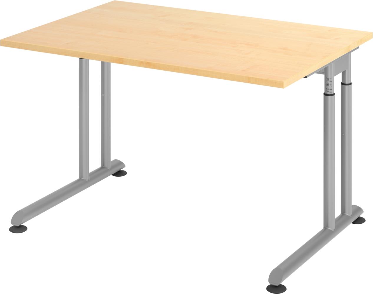 bümö höhenverstellbarer Schreibtisch Z-Serie 120x80 cm in Ahorn, Gestell in Silber - PC Tisch klein für's Büro manuell höhenverstellbar, Computertisch verstellbar, ZS-12-3-S Bild 1