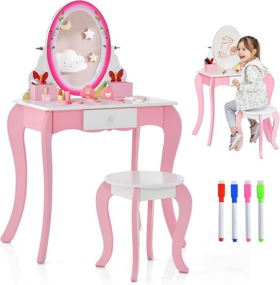 KOMFOTTEU Schminktisch Kinder (Set), mit Hocker & Spiegel & 4 Marker Bild 1