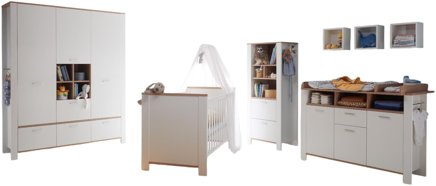 Babyzimmer komplett Emma 7-tlg. Babyzimmereinrichtung Weiß Matt Lack/Asteiche 90058 Bild 1