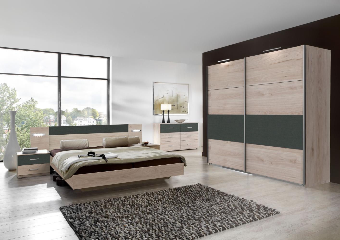 Schwebetürenschrank >ANGIE< in HICKORY OAK + GRAPHIT - 225x208x65cm (BxHxT) Bild 1