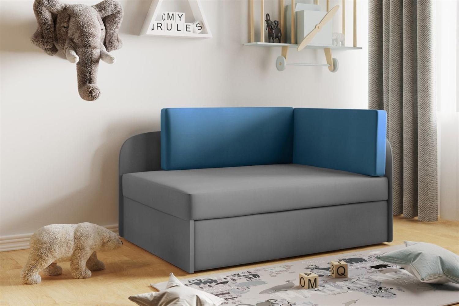 Sofa Kindersofa Schlafsofa inkl. Bettkasten MAILO Seite Links Stoff Grau / Blau Bild 1