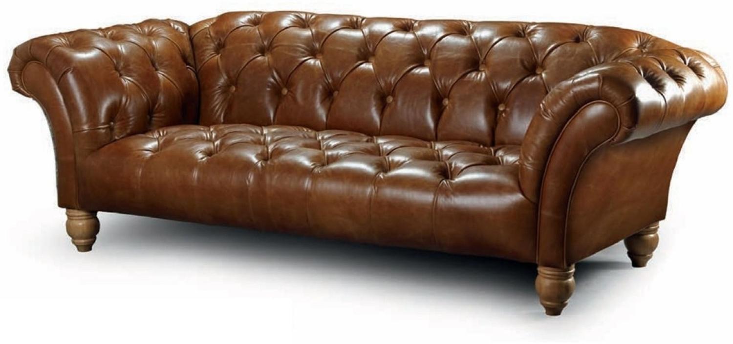 Casa Padrino Luxus Chesterfield Echtleder 2er Sofa Braun 207 cm Bild 1