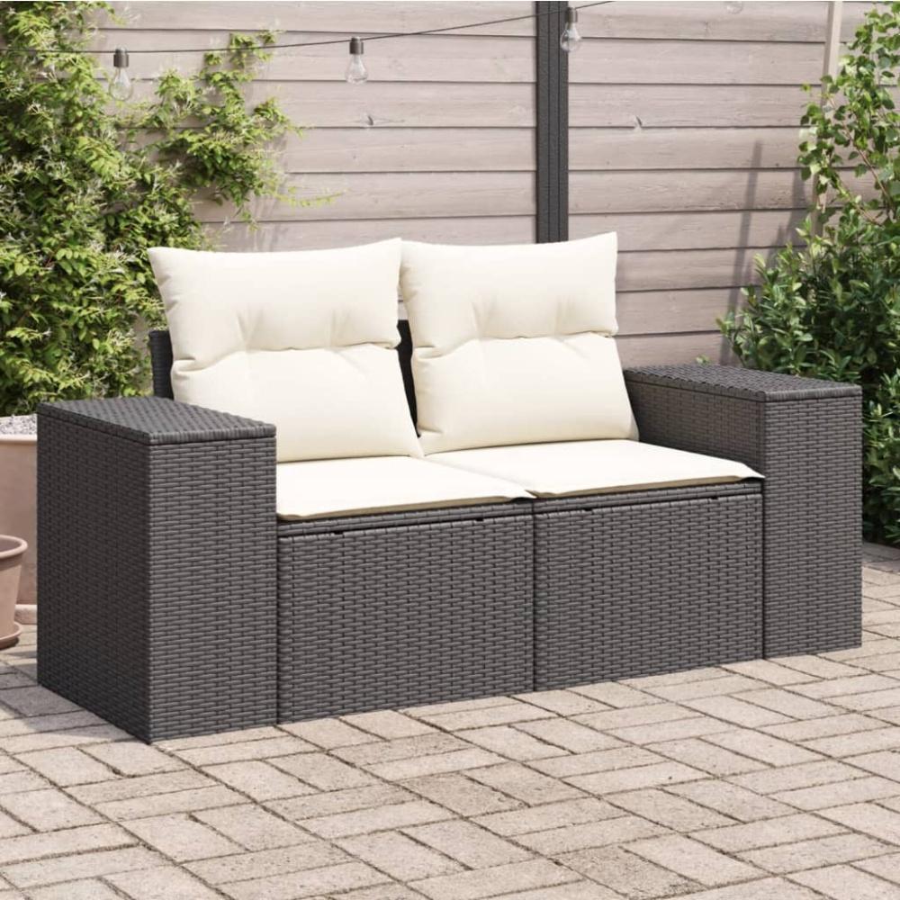 vidaXL Gartensofa mit Kissen 2-Sitzer Schwarz Poly Rattan 366007 Bild 1