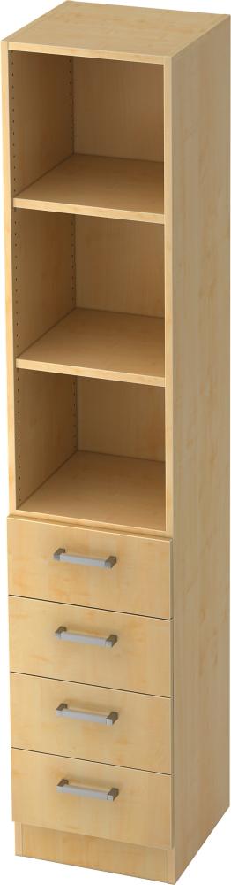 bümö office Aktenschrank Regal mit Schubladen, Büroschrank schmal aus FSC-Holz, 40cm breit in Ahorn - Aktenregal & Schubladenschrank mit Chromgriffen, Büro Möbel Schrank System, 7600-3-3-CE Bild 1