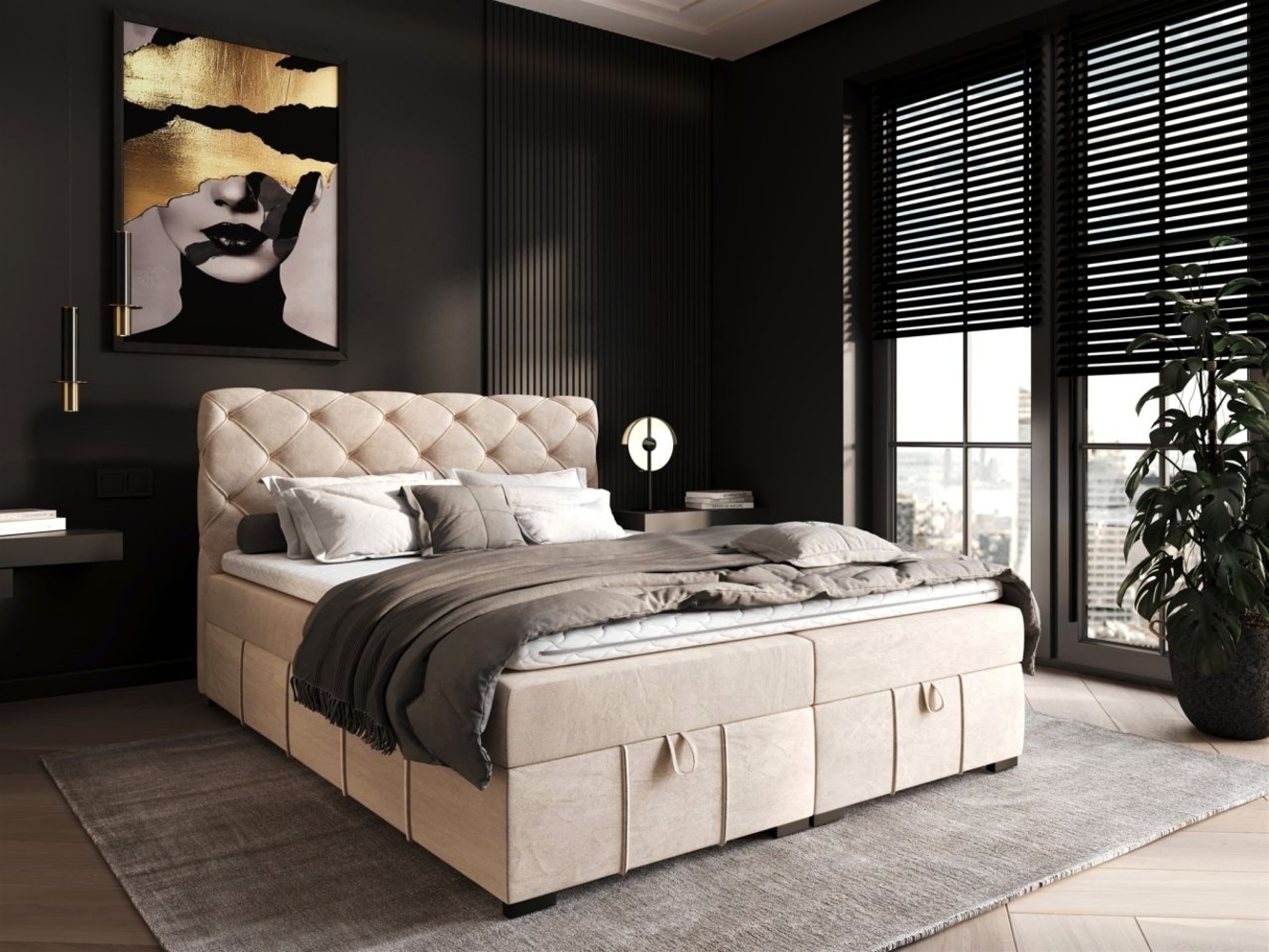 Boxspringbett Schlafzimmerbett GISEL 120x200cm Stoff Salvador Creme Bild 1
