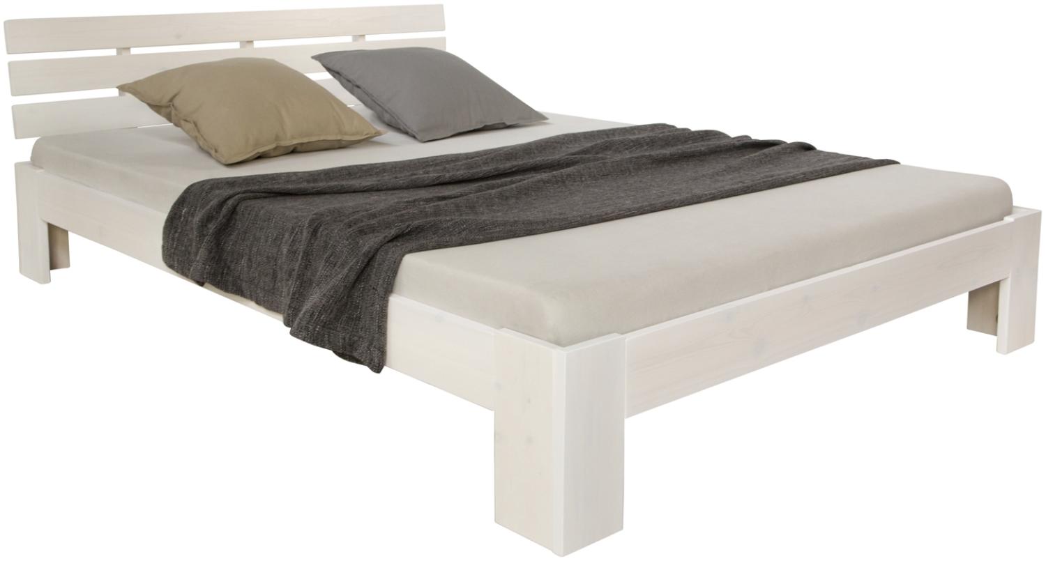 Doppelbett mit Matratze und Lattenrost 120x200 Bett Weiß Kiefer Massiv Bettgestell Holzbett Futonbett Bild 1