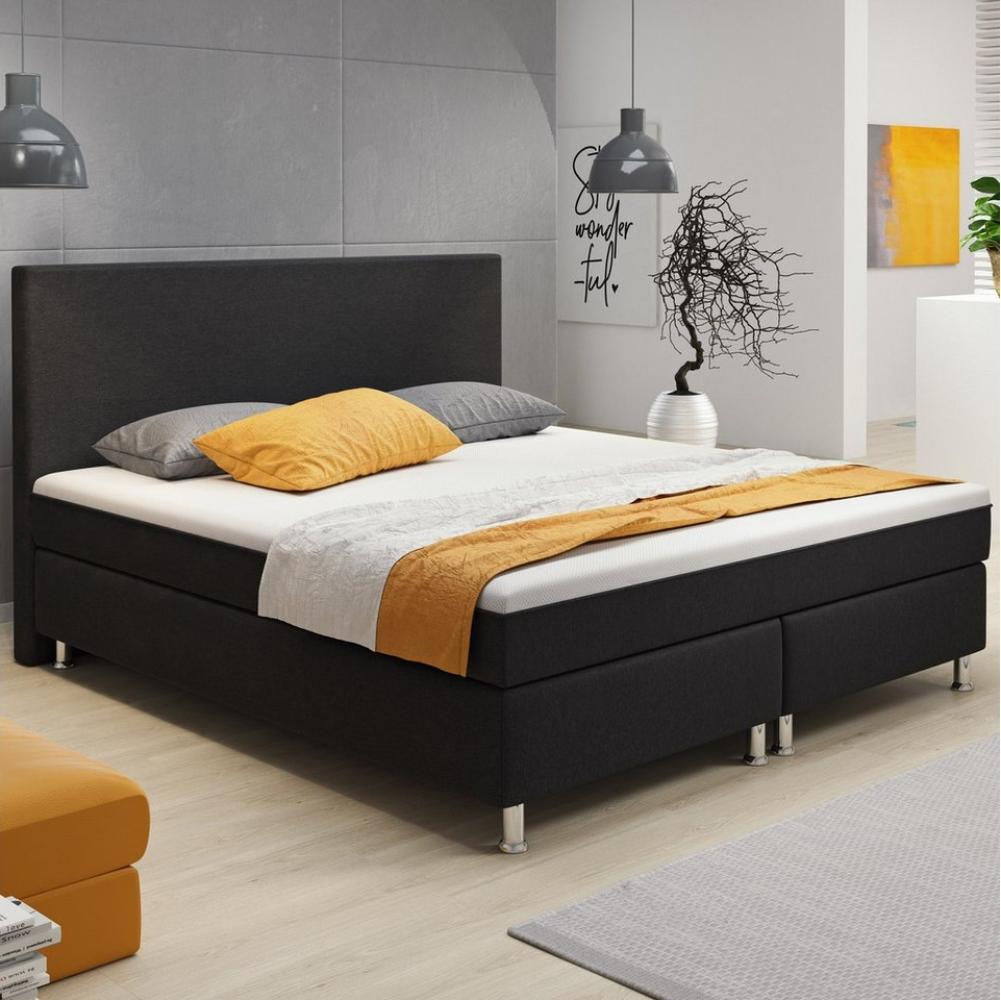 Boxspringbett Berlin 180x200 cm Webstoff Schwarz mit intergriertem Topper Bild 1