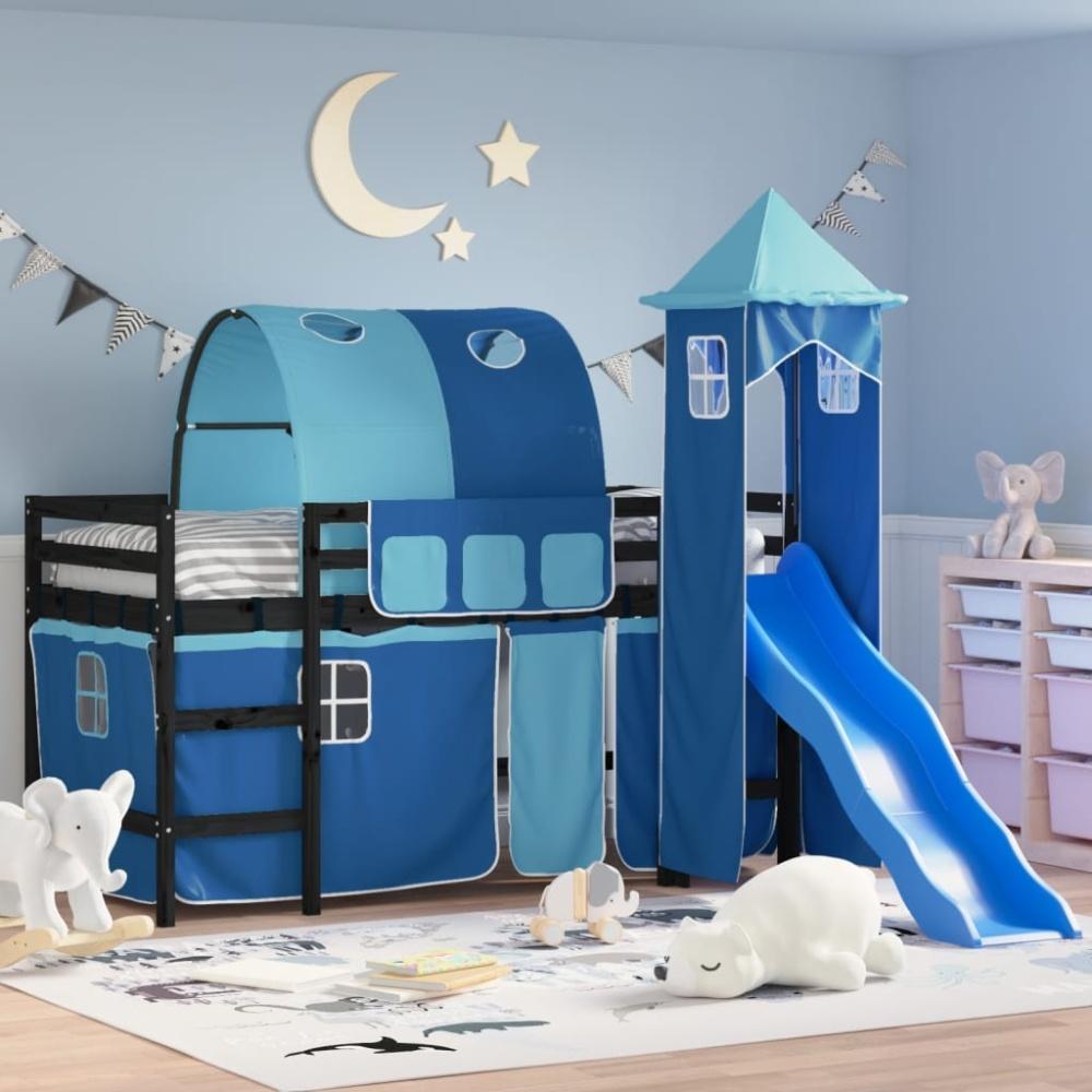 vidaXL Kinderhochbett mit Turm Blau 80x200 cm Massivholz Kiefer 3207097 Bild 1