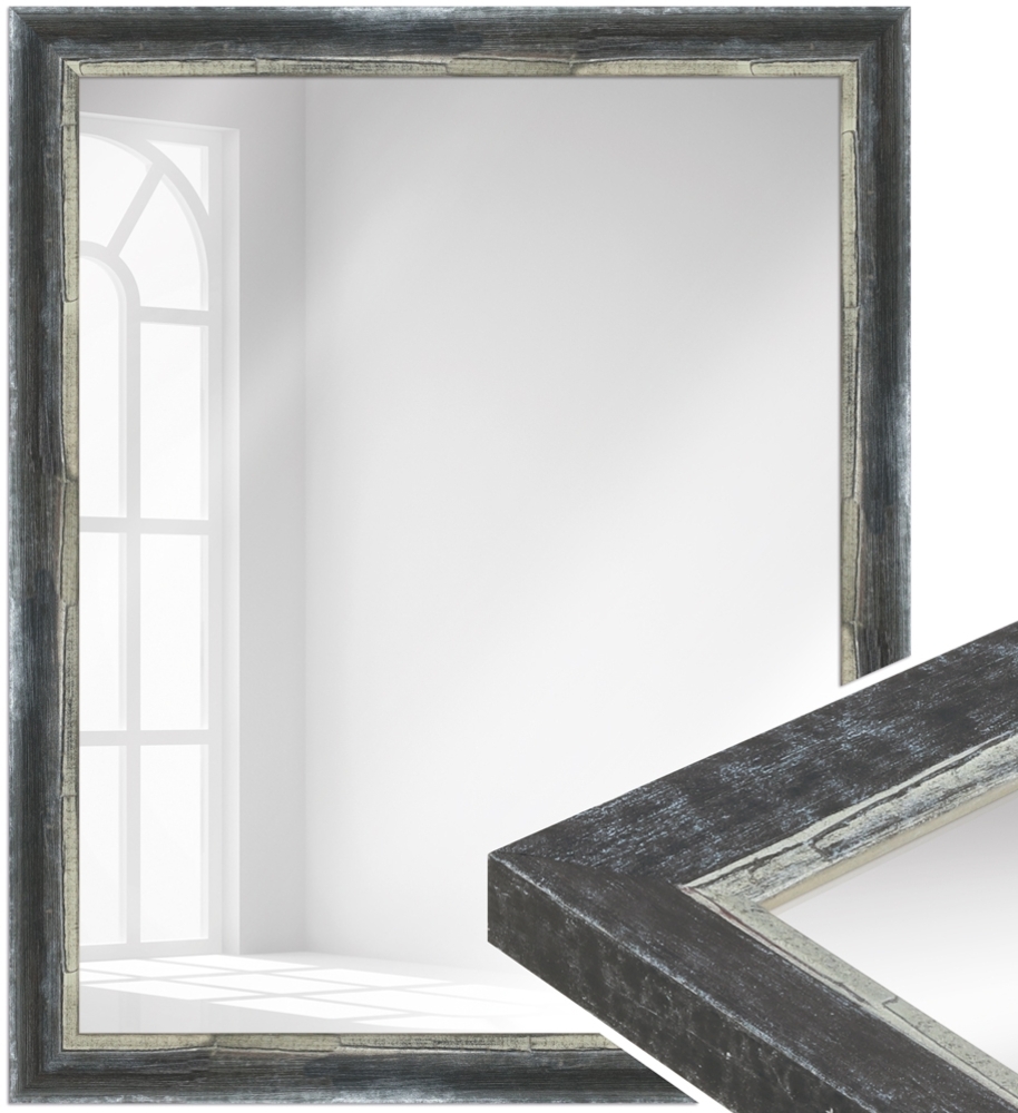 WANDStyle Wandspiegel H640 aus Massivholz in Schwarz 46 x 66 cm im Stil Shabby-Chic Bild 1