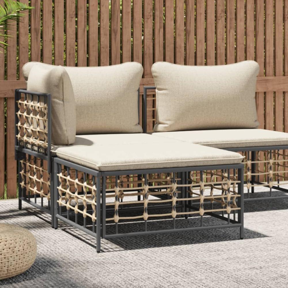 vidaXL Gartenhocker mit Beige Kissen Poly Rattan 364132 Bild 1