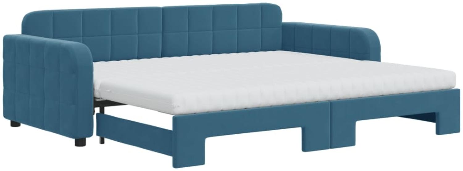 vidaXL Tagesbett Ausziehbar mit Matratzen Blau 90x200 cm Samt 3196952 Bild 1