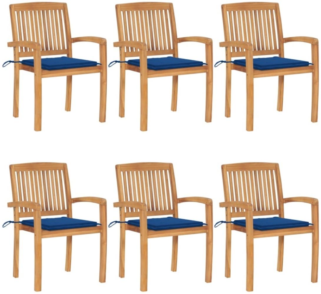 vidaXL Stapelbare Gartenstühle mit Kissen 6 Stk. Massivholz Teak 3073235 Bild 1