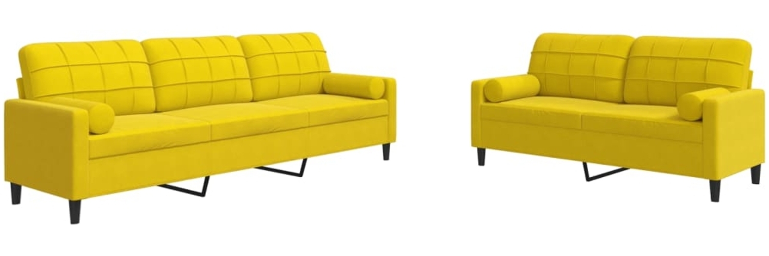 vidaXL 2-tlg. Sofagarnitur mit Kissen und Nackenrollen Gelb Samt 3278497 Bild 1