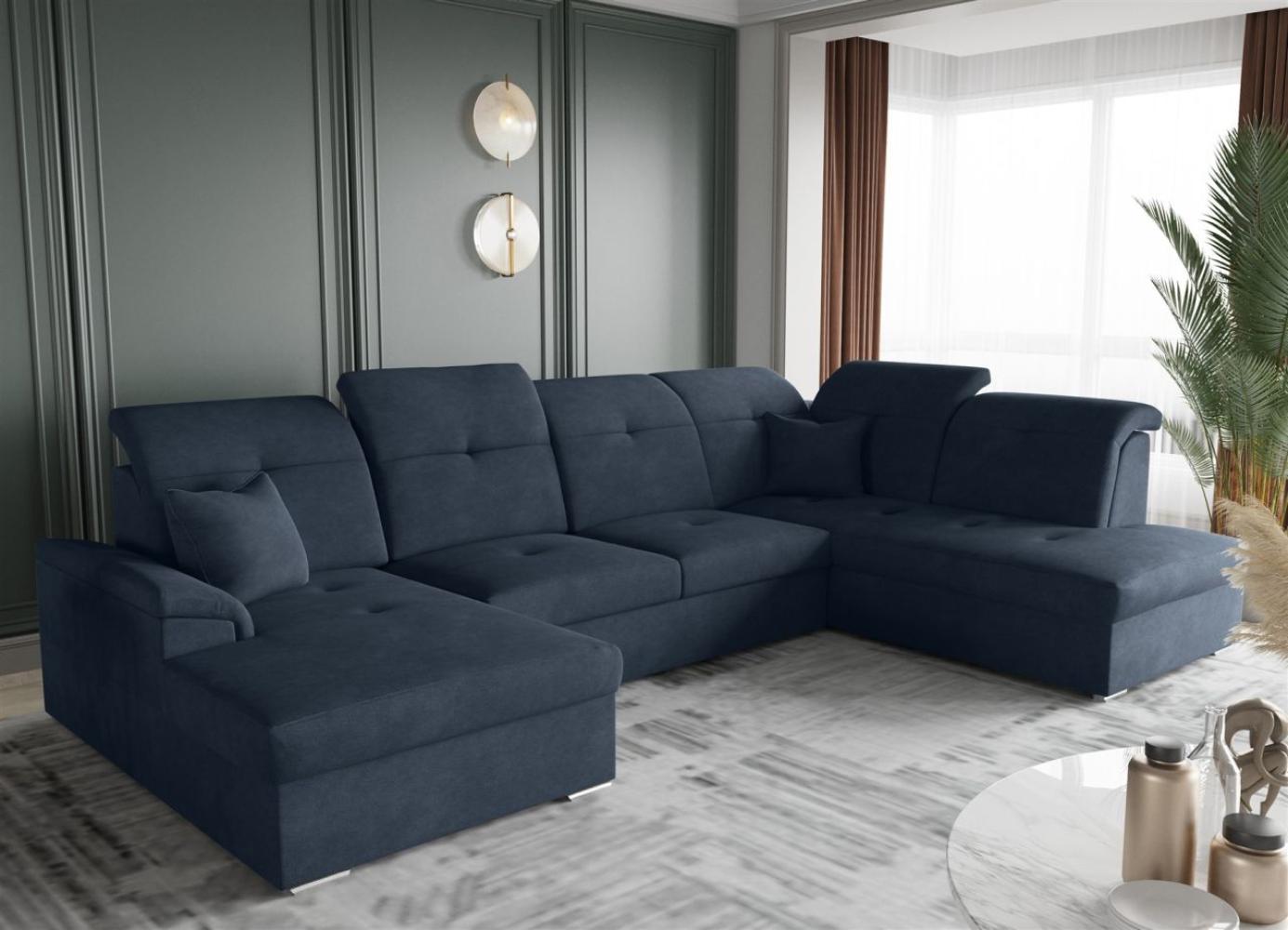 Wohnlandschaft Schlafsofa FREJA Stoff Brooklyn Marine Langer Schenkel Rechts Bild 1