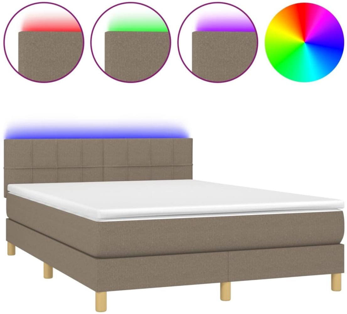 Boxspringbett mit Matratze & LED Stoff Taupe 140x200 cm Bild 1
