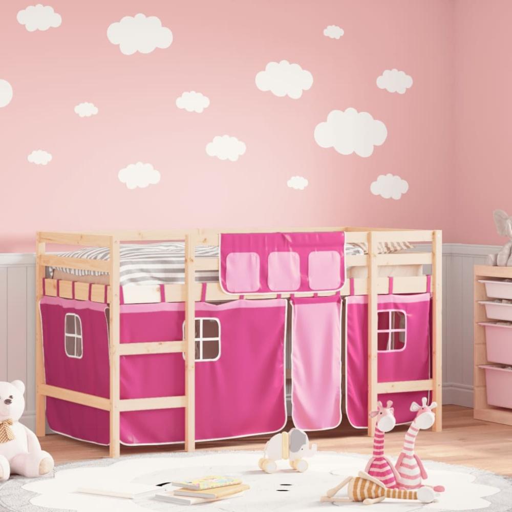 vidaXL Kinderhochbett mit Vorhängen Rosa 80x200 cm Massivholz Kiefer 3206957 Bild 1