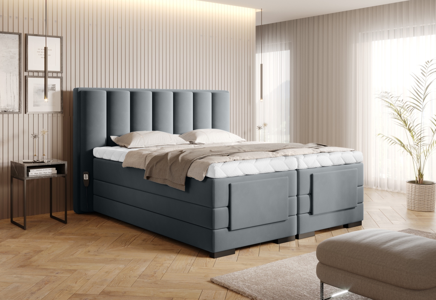Veros 180x200, Boxspring Bett, Grau Bild 1