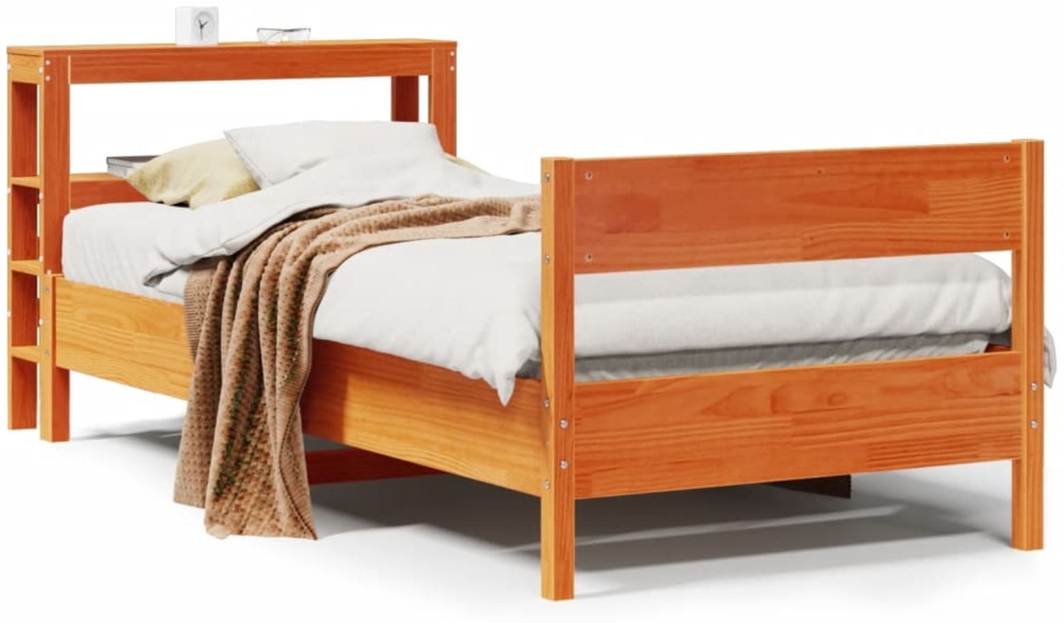 vidaXL Massivholzbett ohne Matratze Wachsbraun 90x200 Kiefernholz 3306197 Bild 1