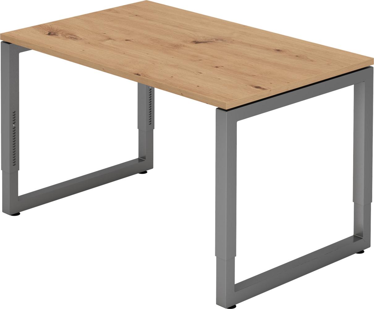 bümö höhenverstellbarer Schreibtisch R-Serie 120x80 cm in Asteiche, Gestell in Graphit - PC Tisch klein für's Büro manuell höhenverstellbar, Computertisch verstellbar, RS-12-R-G Bild 1