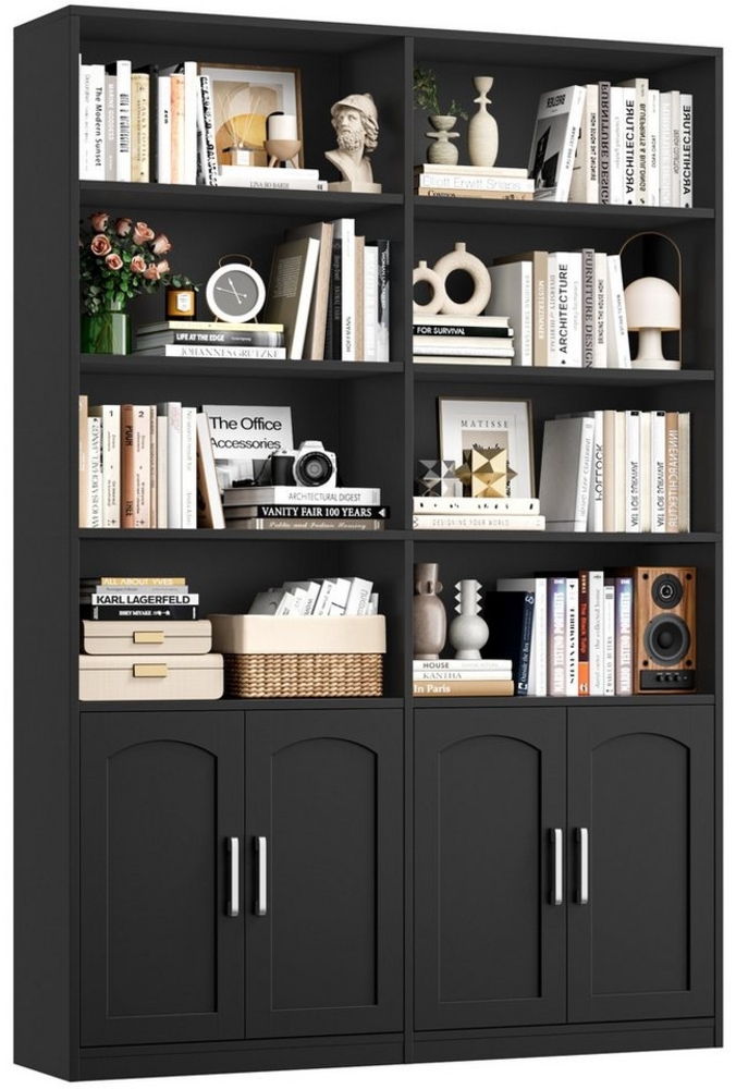 Homfa Bücherregal Standregal Büroregal Bücherschrank, mit 8 offenen Fächern und 4 Türen, Holz, 115x27x185,5 cm Bild 1