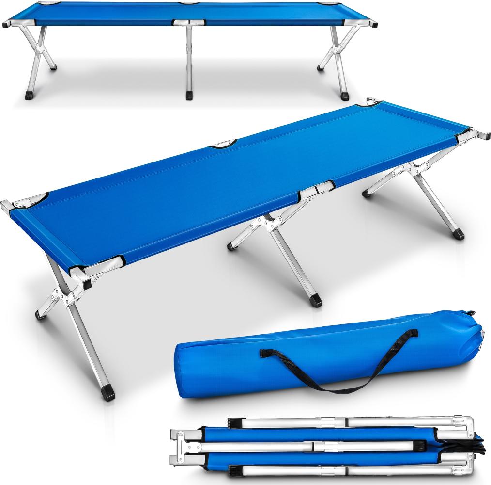 TRESKO XXL Campingbett Feldbett 210 x 90 x 42 cm Campingliege klappbar bis 150kg XXL blau Bild 1