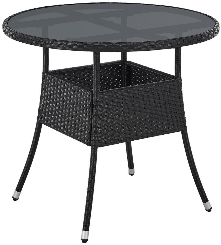 Juskys 'Yoro' Gartentisch mit Glasplatte, Polyrattan schwarz, Ø80cm Bild 1