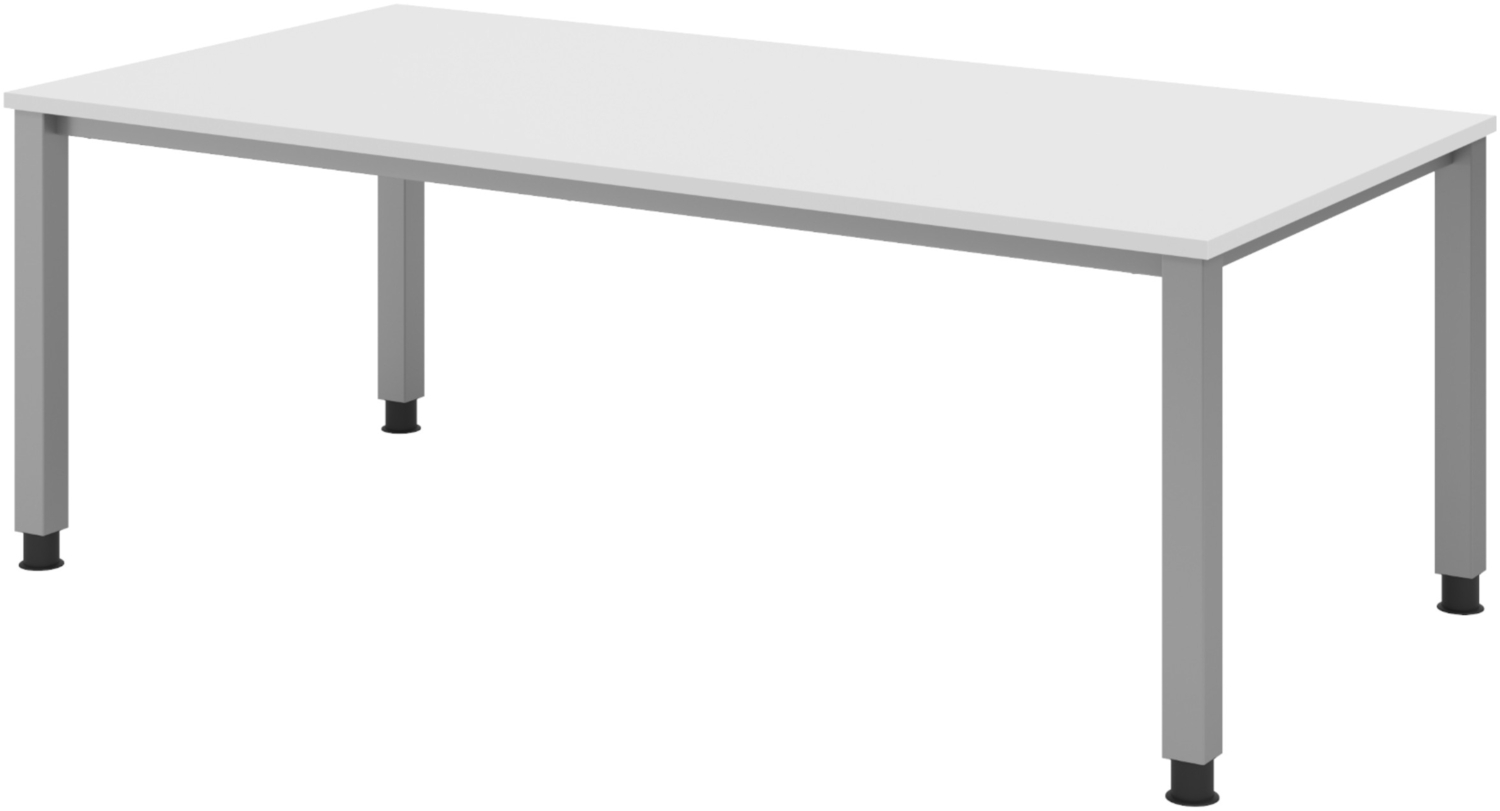 bümö manuell höhenverstellbarer Schreibtisch 200x100 cm in weiß - PC Tisch höhenverstellbar & groß, höhenverstellbarer Tisch Büro, großer Computertisch verstellbar, Q-Serie, QS-2E-W Bild 1