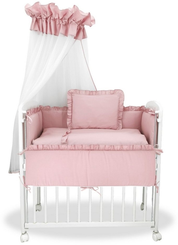 Baby-Delux Beistellbett Babybett Royal Rosa Rüsche, Stillbett 90x40 weiß höhenverstellbar, Matratze inkl. komplett Set Bild 1