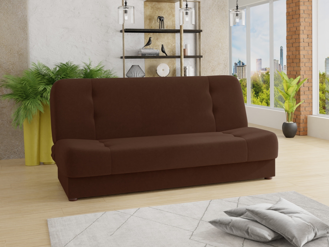 Schlafsofa Sena - Sofa mit Schlaffunktion und Bettkasten, Velours Stoff, Bettsofa mit Bonell-Federkern, Couch (Braun (Manila 04)) Bild 1