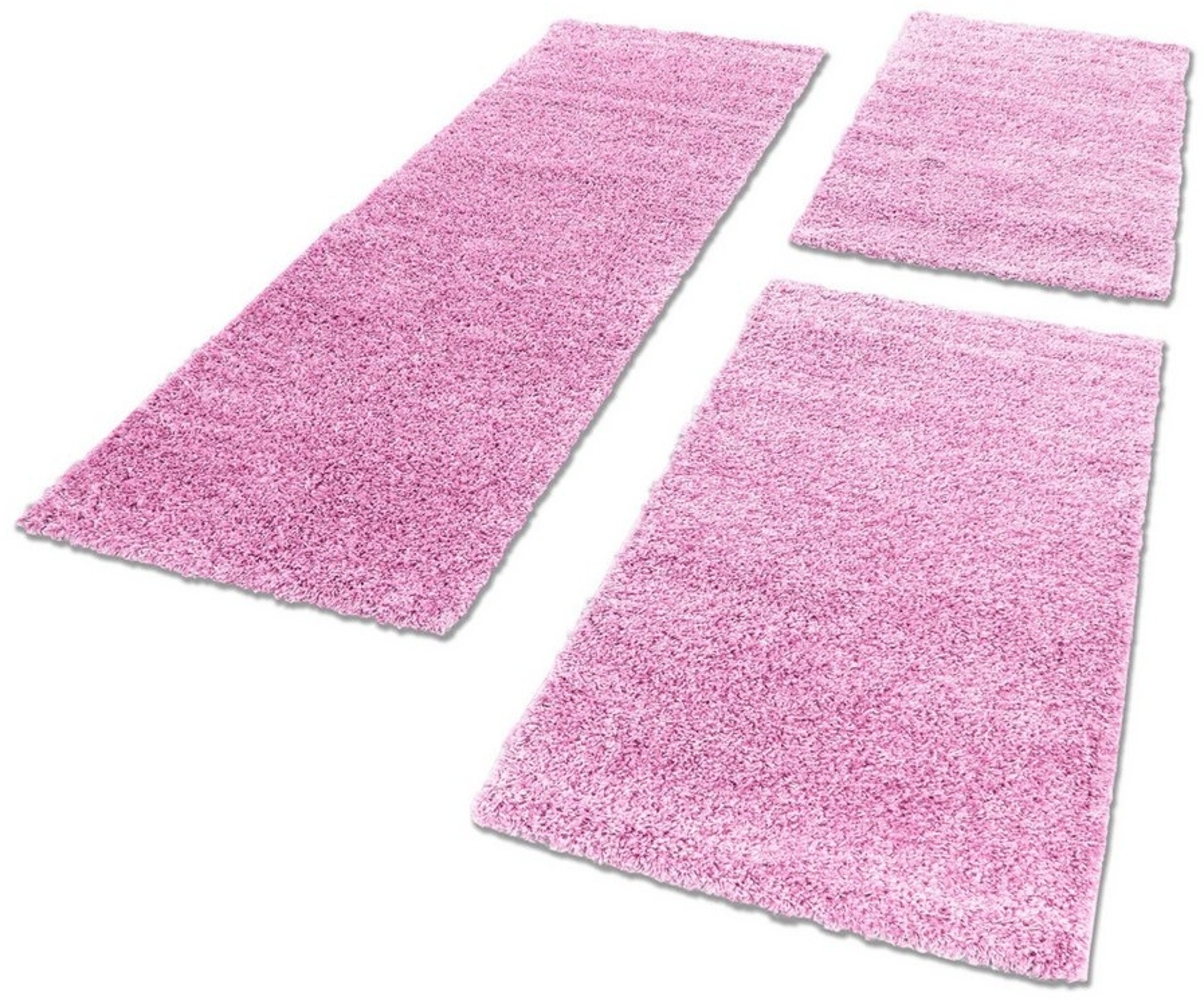 Carpettex Hochflor-Bettumrandung Unicolor - Einfarbig, Höhe 30 mm, (Bett-Set, 3-tlg, Bettvorlage), Schlafzimmer Teppich Bettumrandung Läufer Set 3 teilig Bild 1