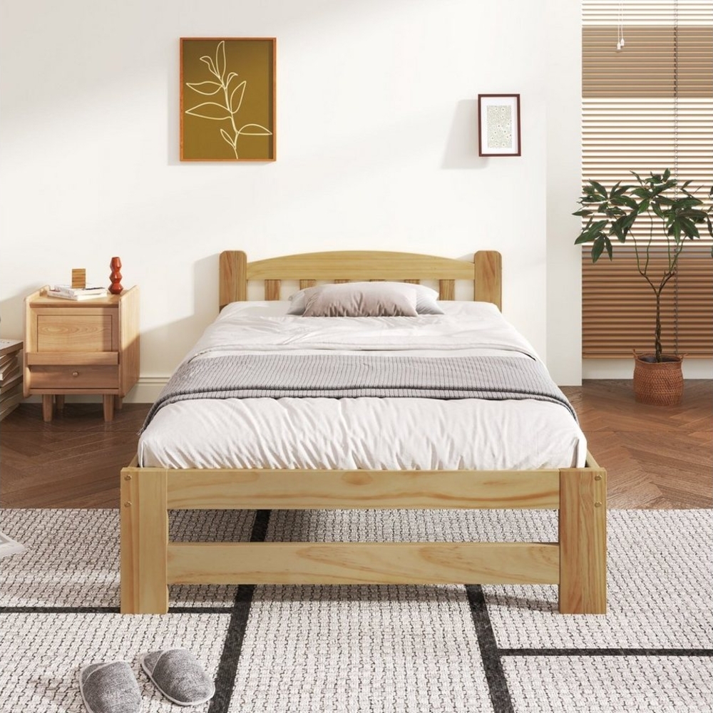 REDOM Massivholzbett Futonbett, Doppelbett Funktionsbett, Gästebett Holzbett (mit Kopfteil und Lattenroste, Jugendbett, Erwachsenenbet 90x200 cm, Massivholz Natur Bett), ohne Matratze Bild 1