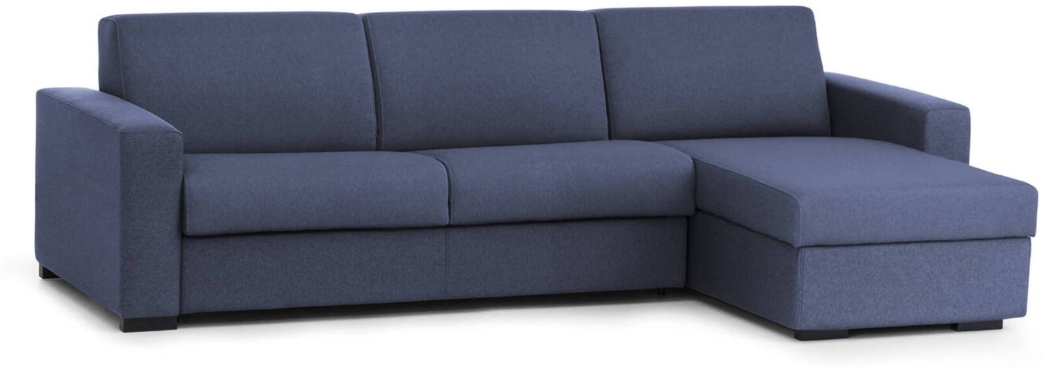 Dmora Schlafsofa mit Halbinsel Allegria, drehbares Sofa zum Öffnen, umkehrbare Aufbewahrungshalbinsel, schmale Armlehnen, 100 % Made in Italy, 260 x 95 x 90 cm, Blau Bild 1