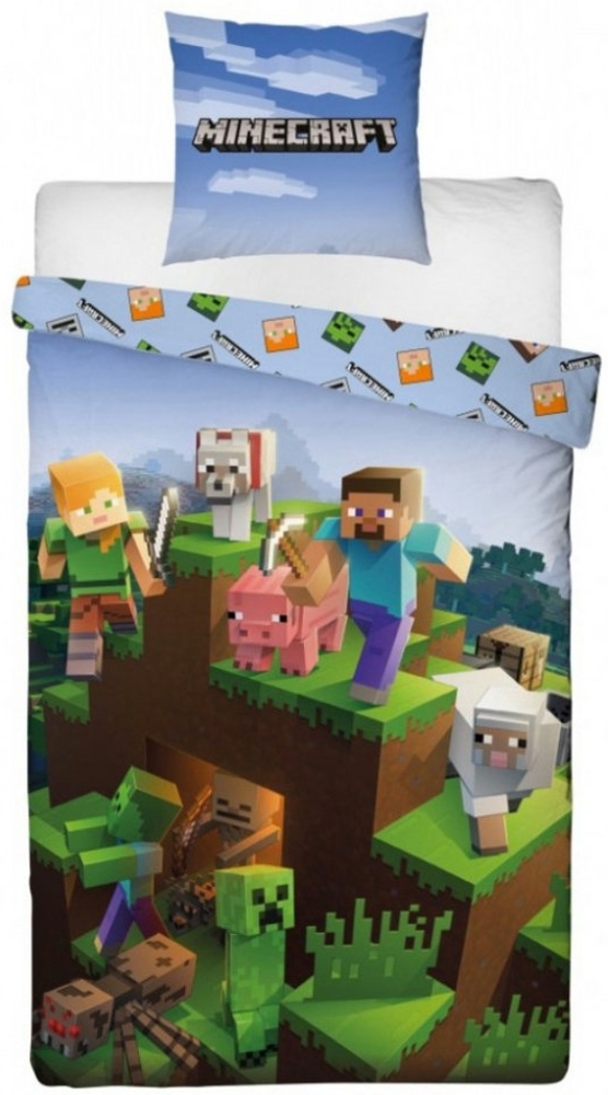 Minecraft Bettwäsche Minecraft Gamer Steve Alex Mikrofaser Bettwäsche Set, 2 teilig, 135-140 x 200 Deckenbezug 63x63 cm Kissenbezug Bild 1