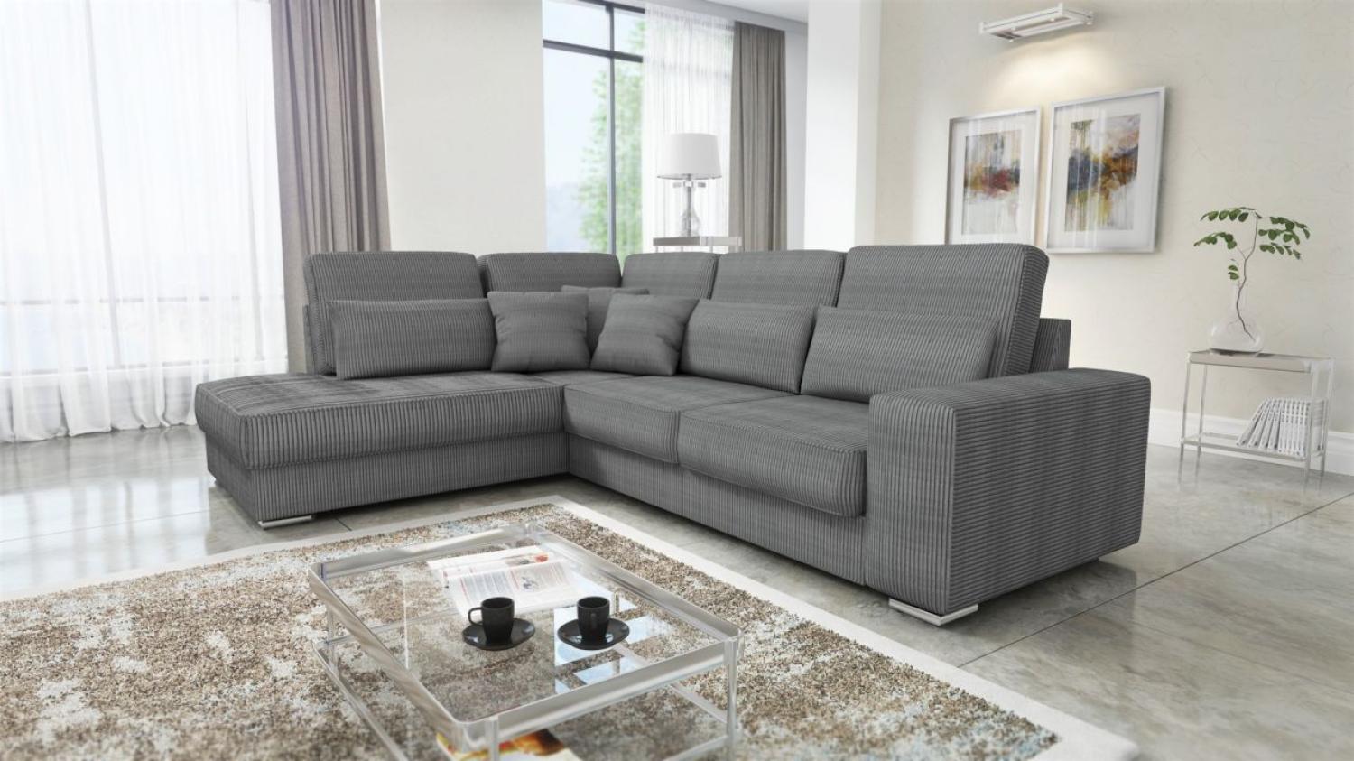Ecksofa Sofa NEVIO XL Stoff Scala Grau Ottomane Links Bild 1