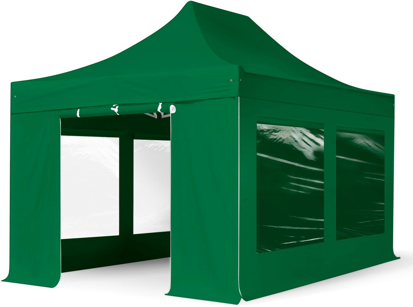 3x4,5 m Faltpavillon PROFESSIONAL Alu 40mm, Seitenteile mit Panoramafenstern, dunkelgrün Bild 1