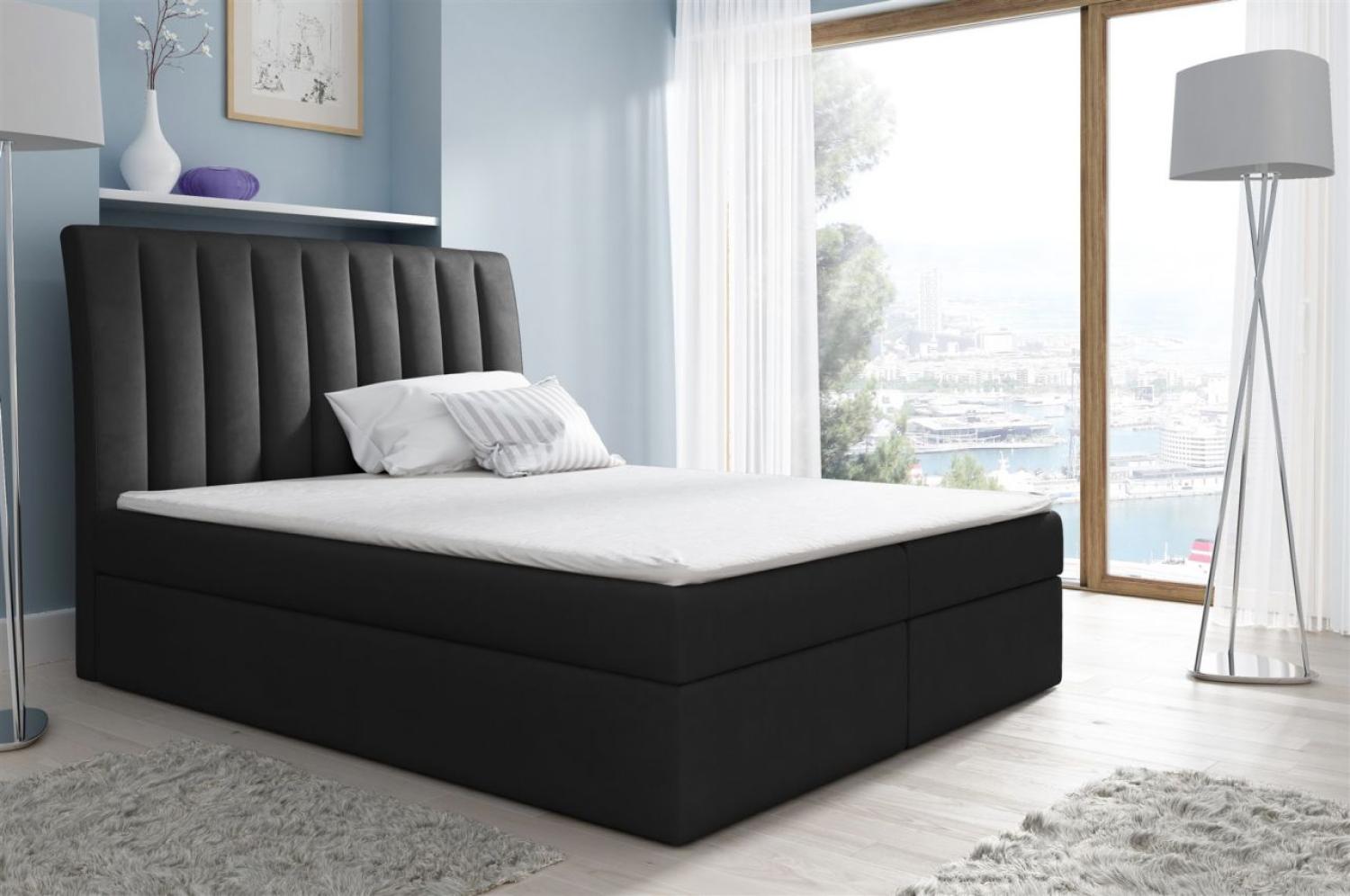 Boxspringbett MALENA mit Bettkasten 140x200 cm Stoff Schwarz Bild 1