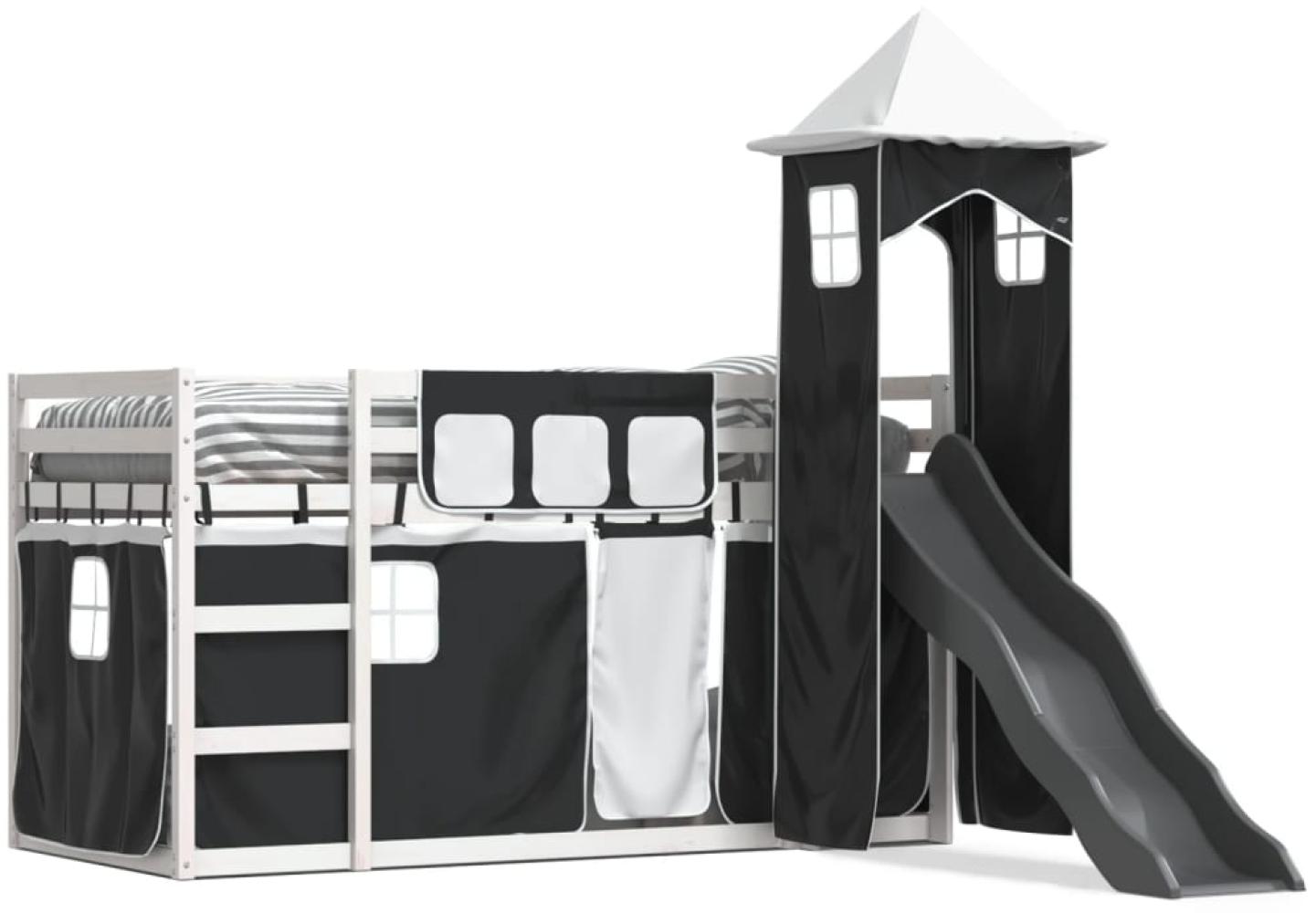 vidaXL Etagenbett mit Rutsche und Gardinen Weiß und Schwarz 80x200 cm 3284200 Bild 1