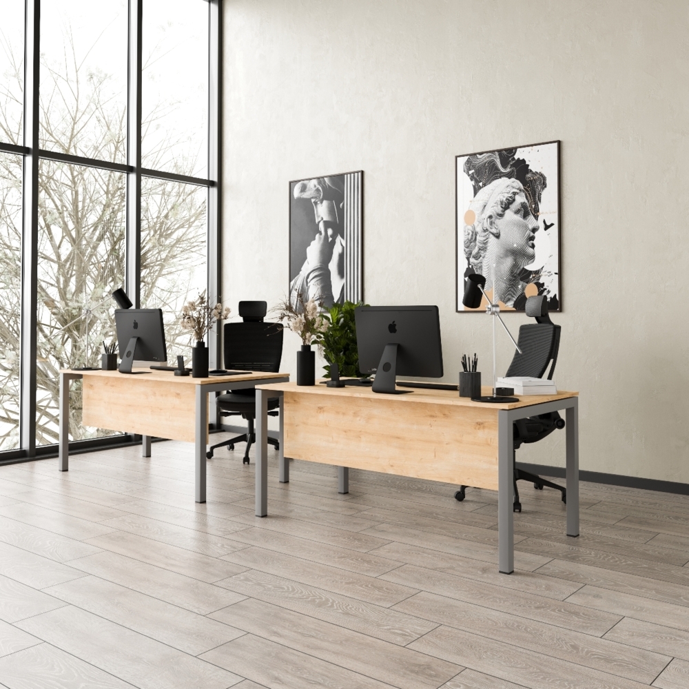 Furni24 Schreibtisch Tetra fürs Arbeitszimmer und Home Office - Großer laminierter Computertisch aus Holz, einfache Montage (160 x 80 x 75 cm, Eiche) Bild 1